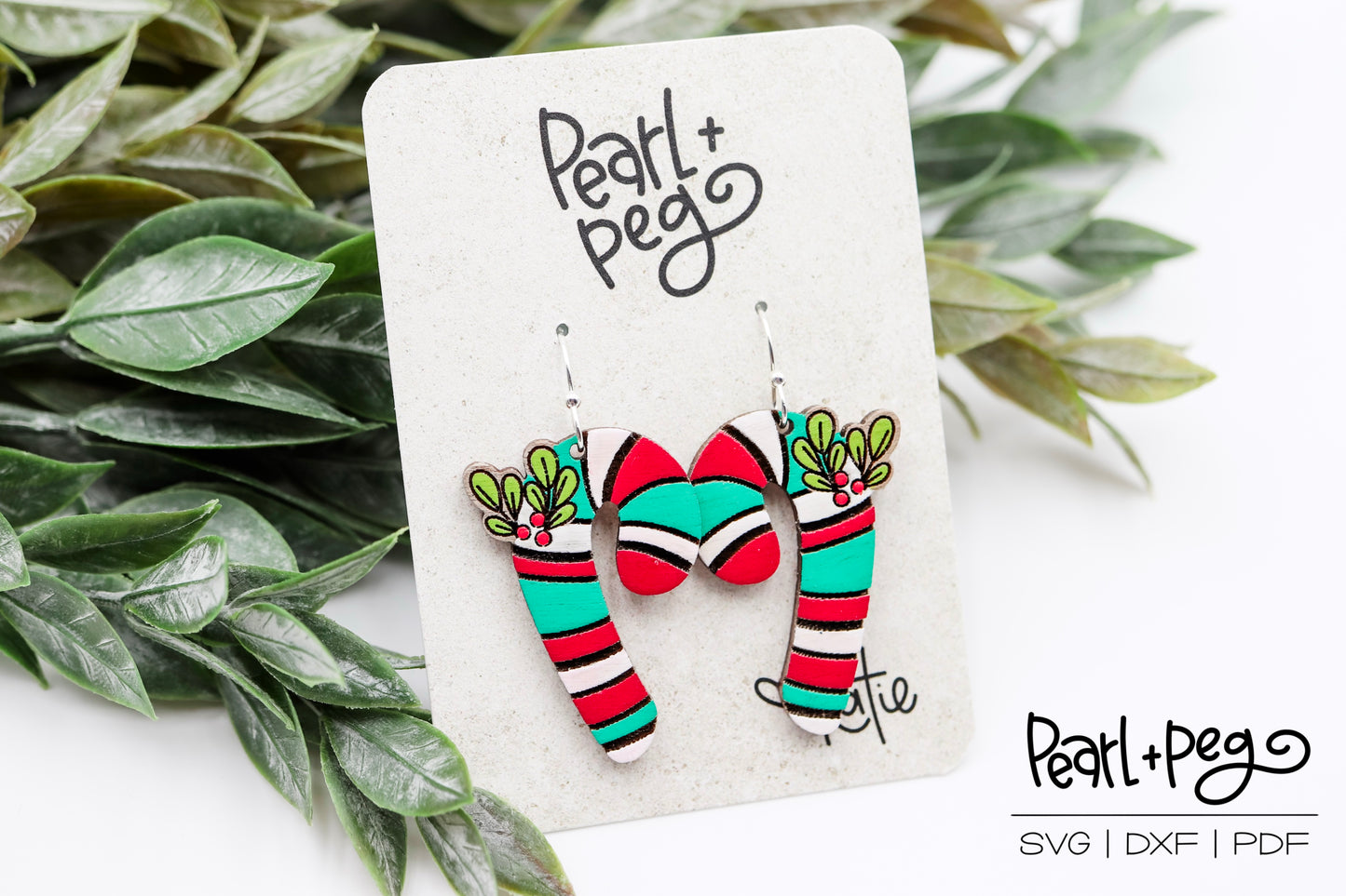 Candy Cane with Holly Laser Earring Digital Download File-Oct2024
