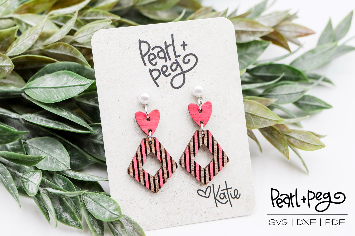 Diamond Striped Hoop and Heart Laser Earring Digital Download-Dec2024