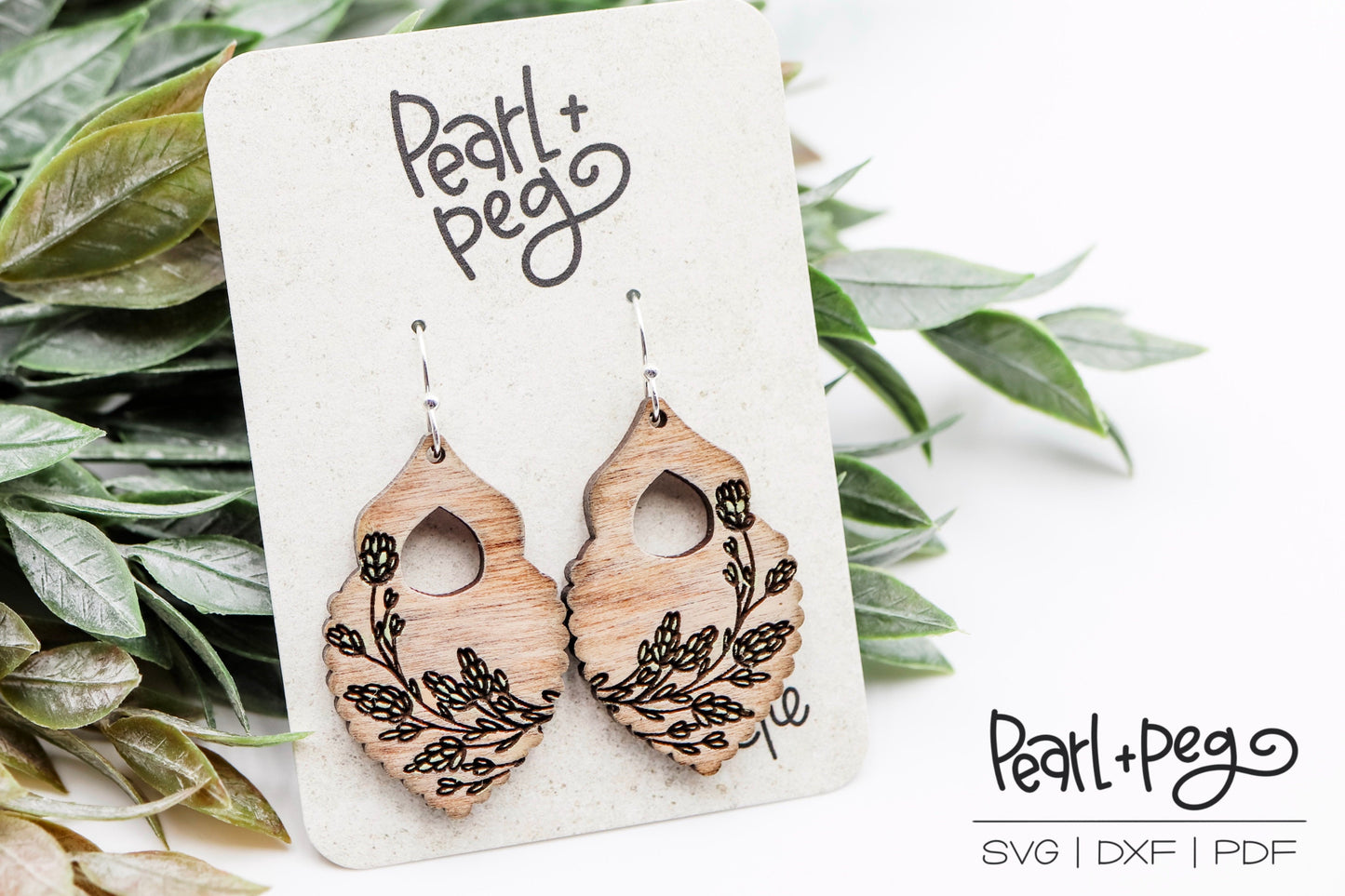 Cascading Branch Scalloped Hoop Laser Engraved Earrings Digital Download