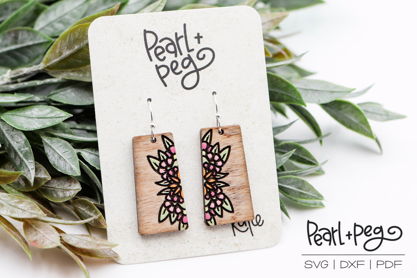 Side Spray Rectangular Floral Laser Engraved Earrings Digital Download