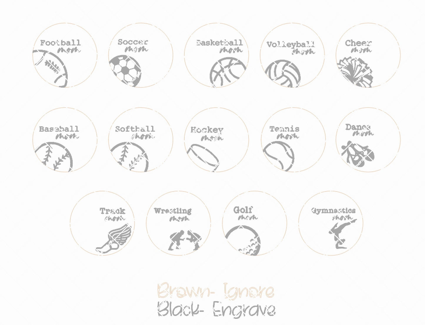 14 Sports Mom Round Metal Engrave File SVG