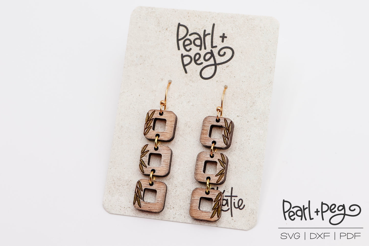 Square Hoops Leaves Laser Engraved Earrings Digital Download