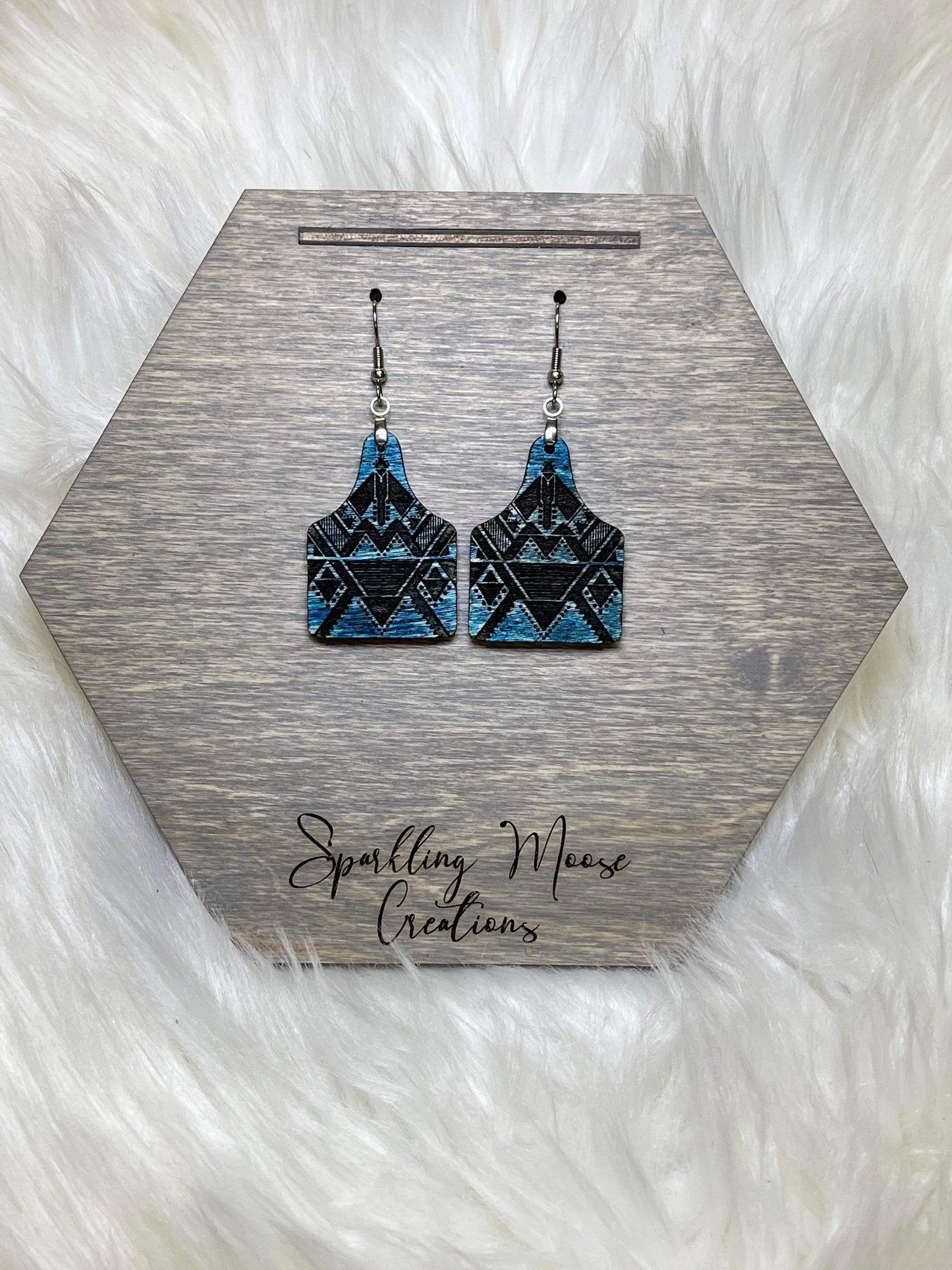 Southwestern Style Cow Tag Shaped Laser Engraved Earring Digital Download