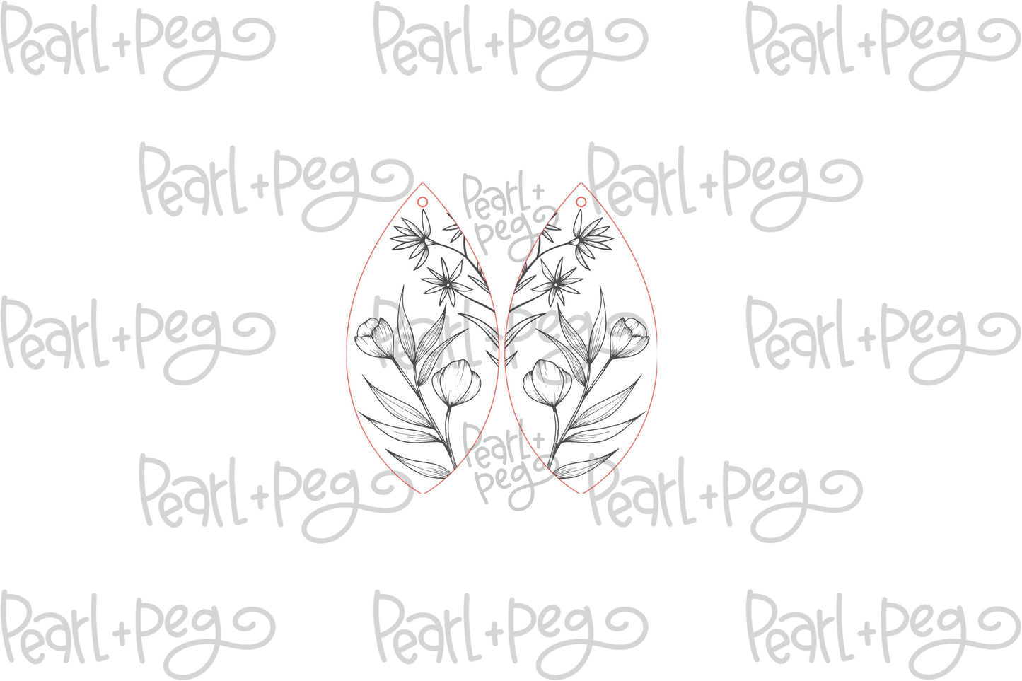 Floral Branched Angle Drop Laser Engraved Earrings Digital Download