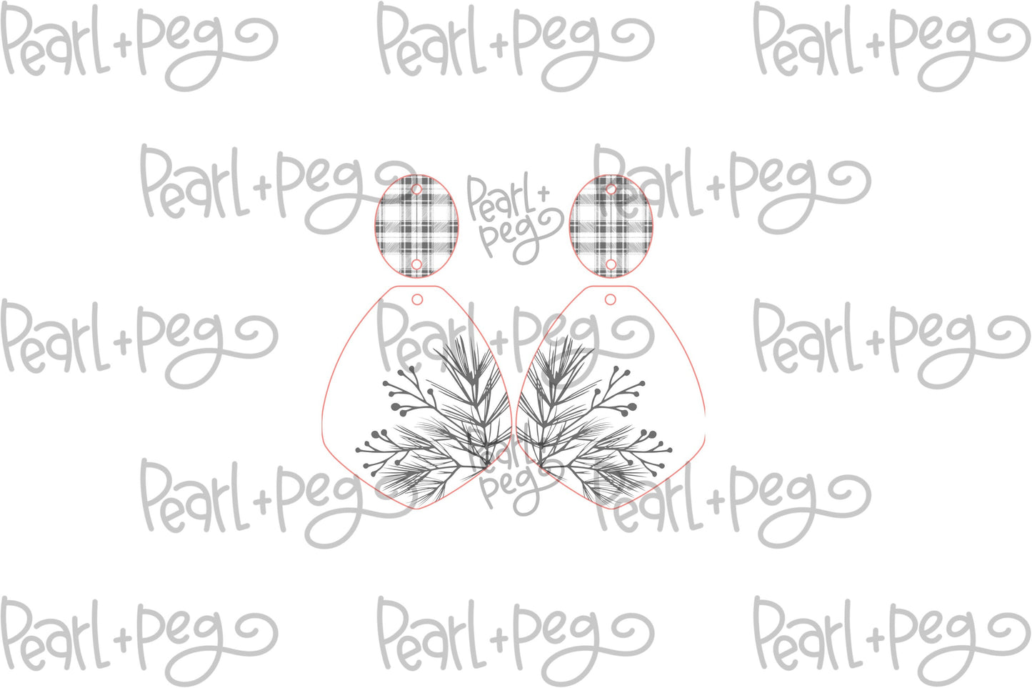 Tartan 2 Part Pine Needle Laser Engraved Earrings Digital Download