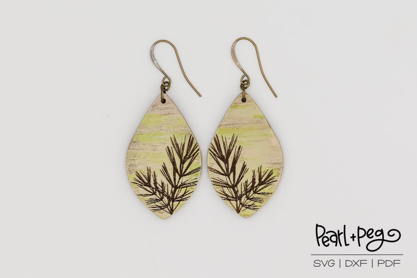 Pine Needle Drop Laser Engraved Earrings Digital Download