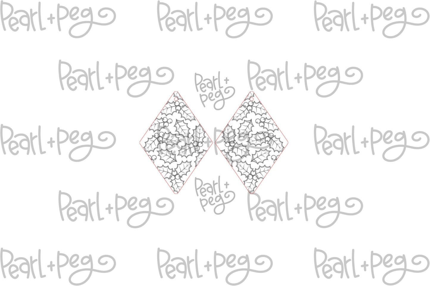 Holly and Berries Drop Laser Engraved Earrings Digital Download