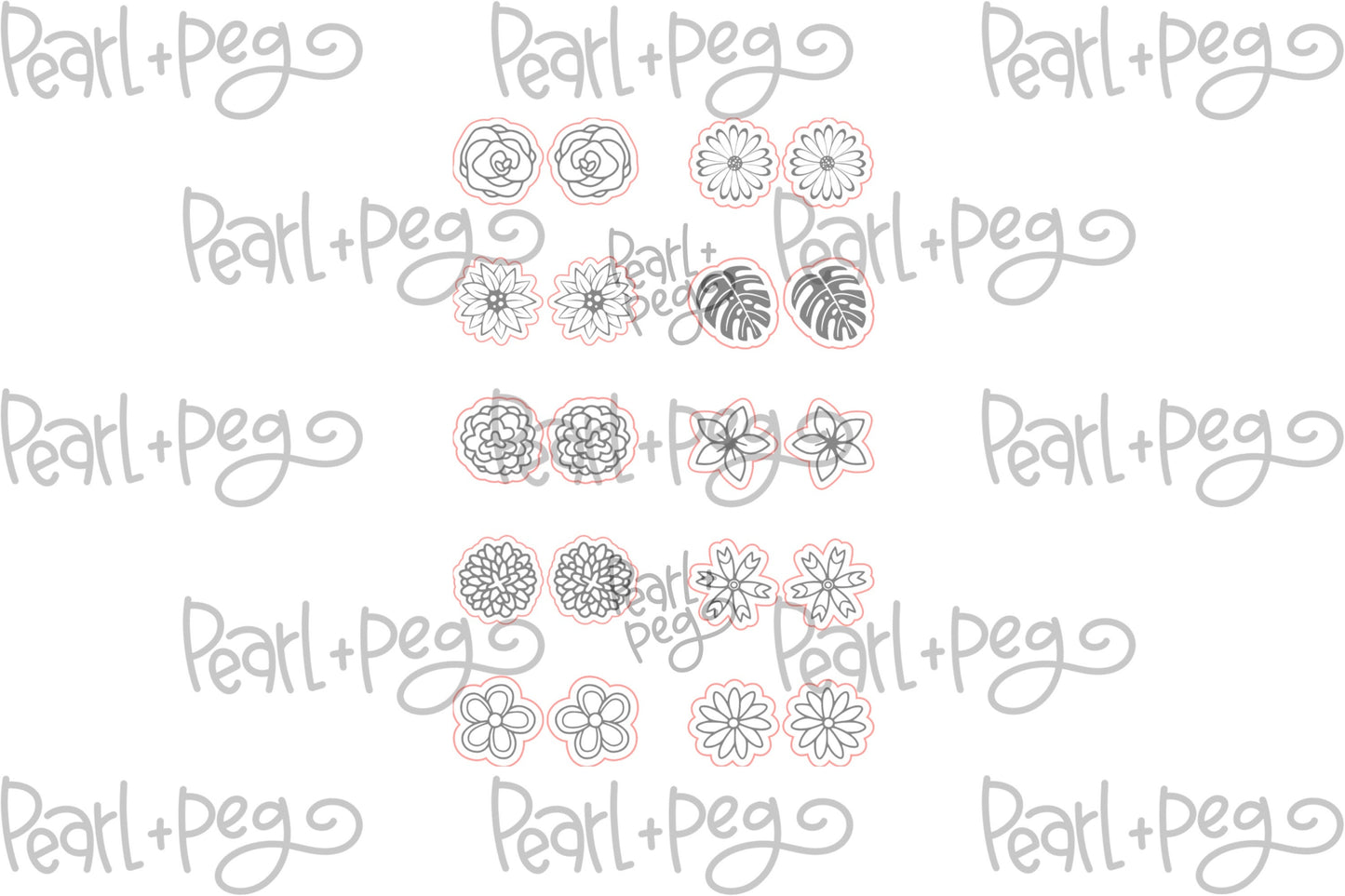 Floral Bud 10 Pair Stud Bundle Laser Engraved Digital Download