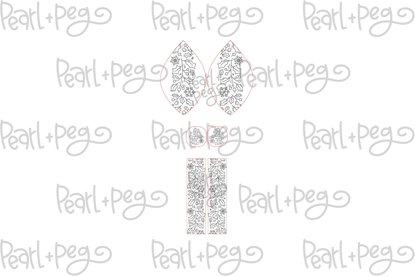 Holly Snowflake Tri Set Laser Engraved Earrings Digital Download