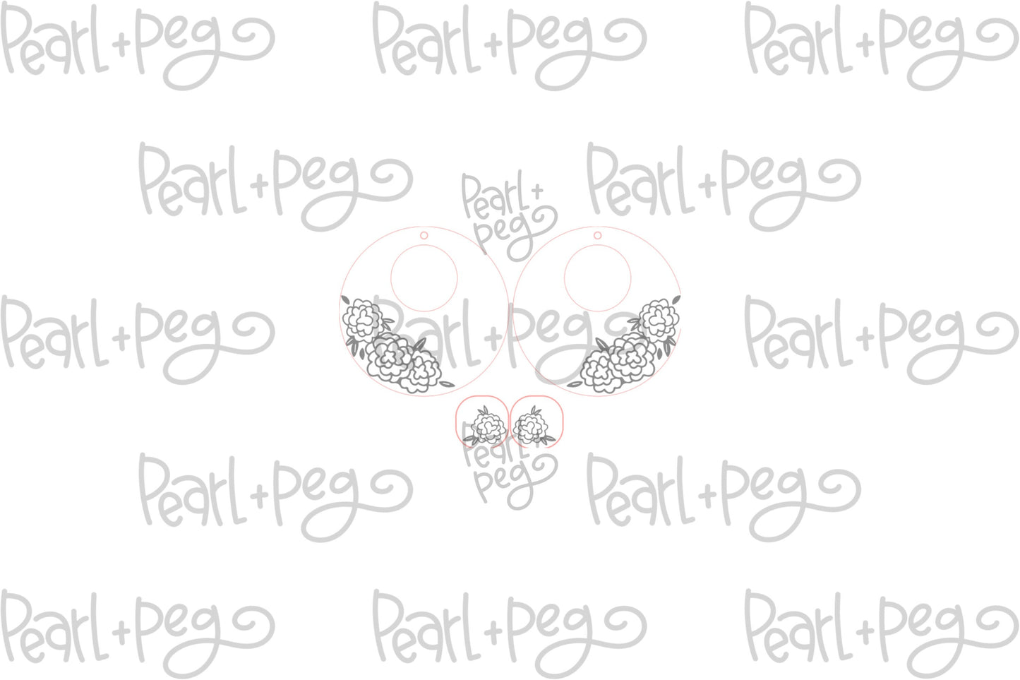 Peony Hoop and Studs Laser Engraved Earrings Digital Download