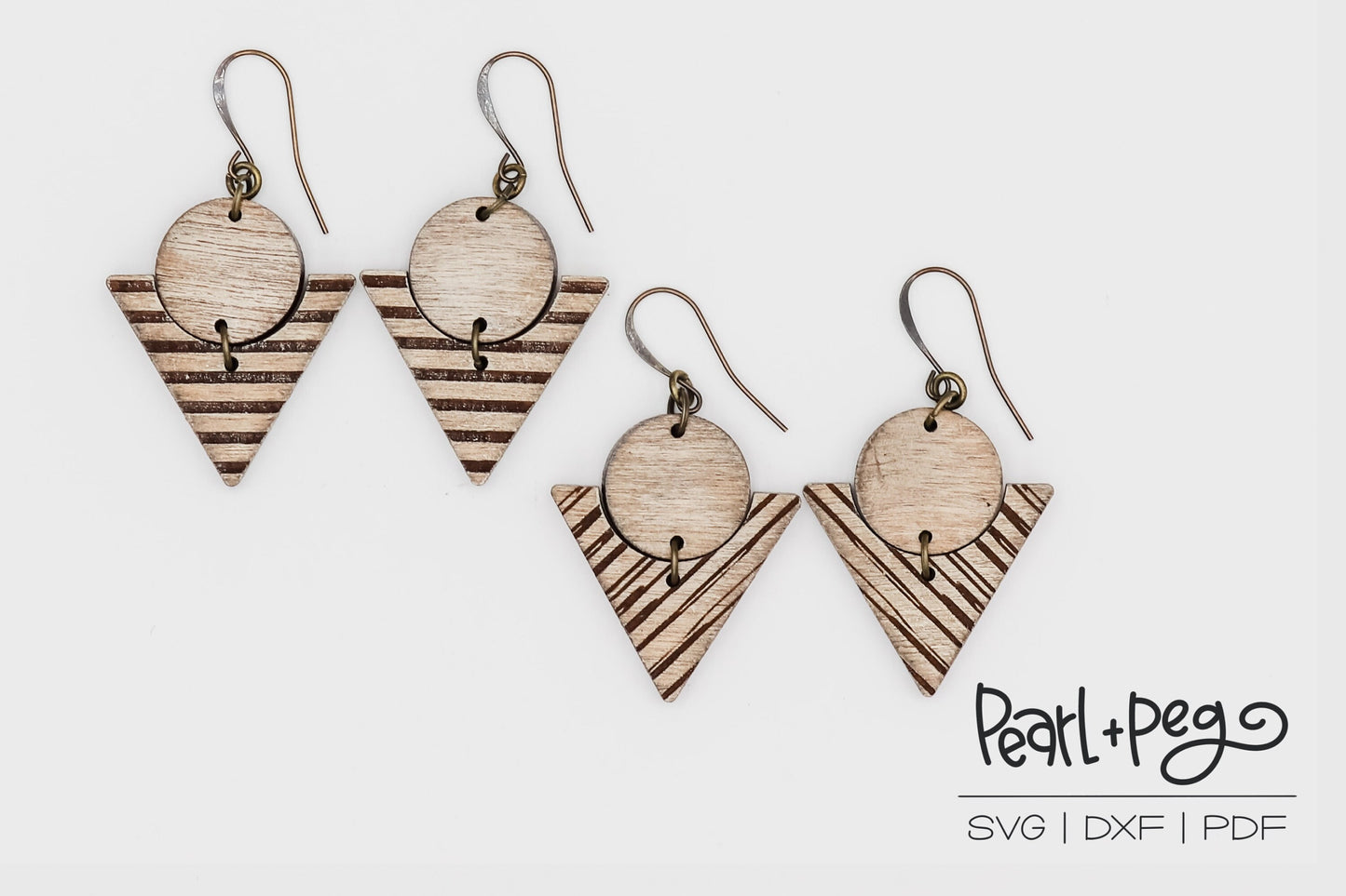 Striped Slanted Circle Triangle Bundle Laser Engraved Earrings Digital Download