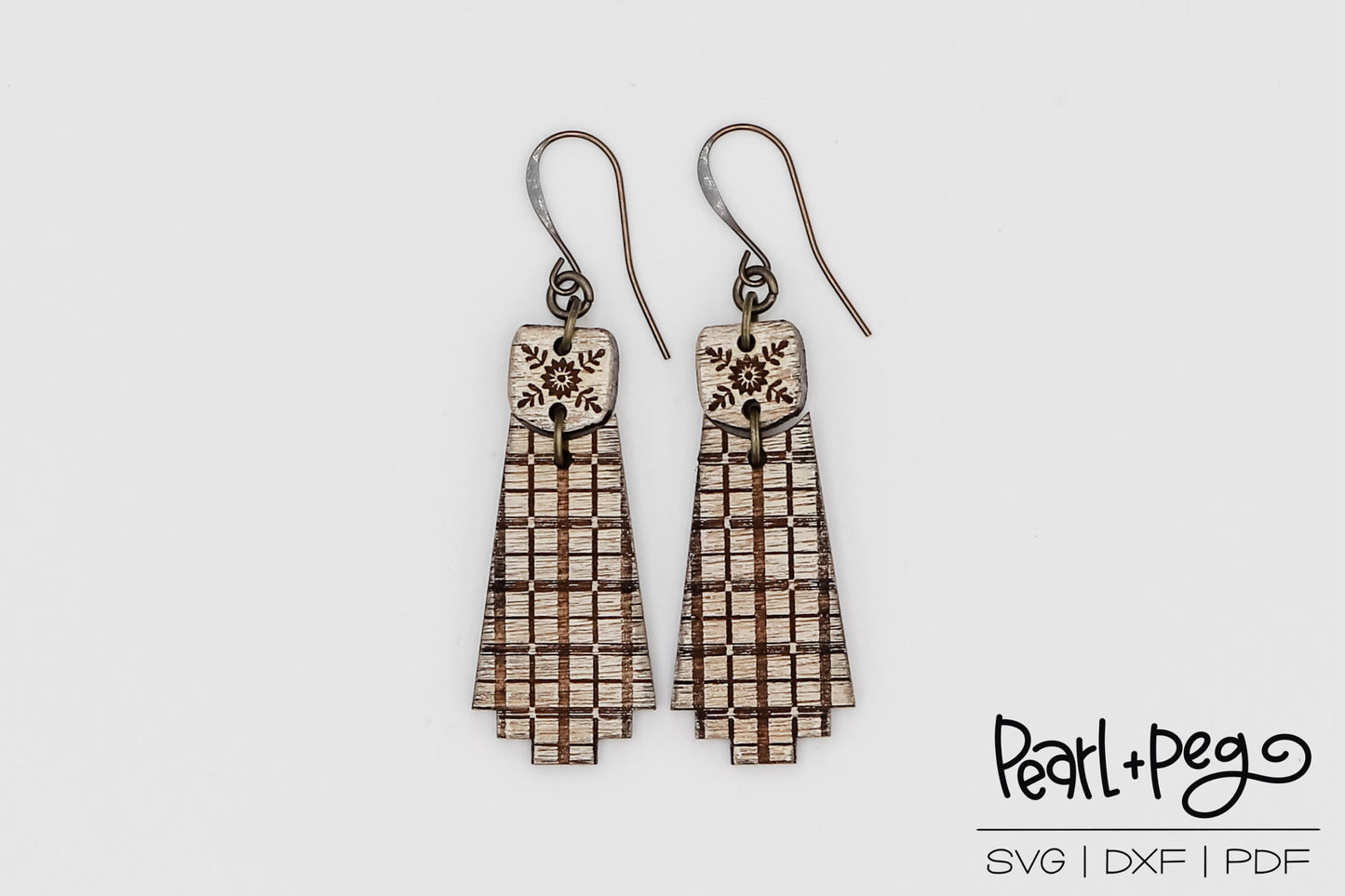 Christmas Long Plaid Laser Engraved Earrings Digital Download