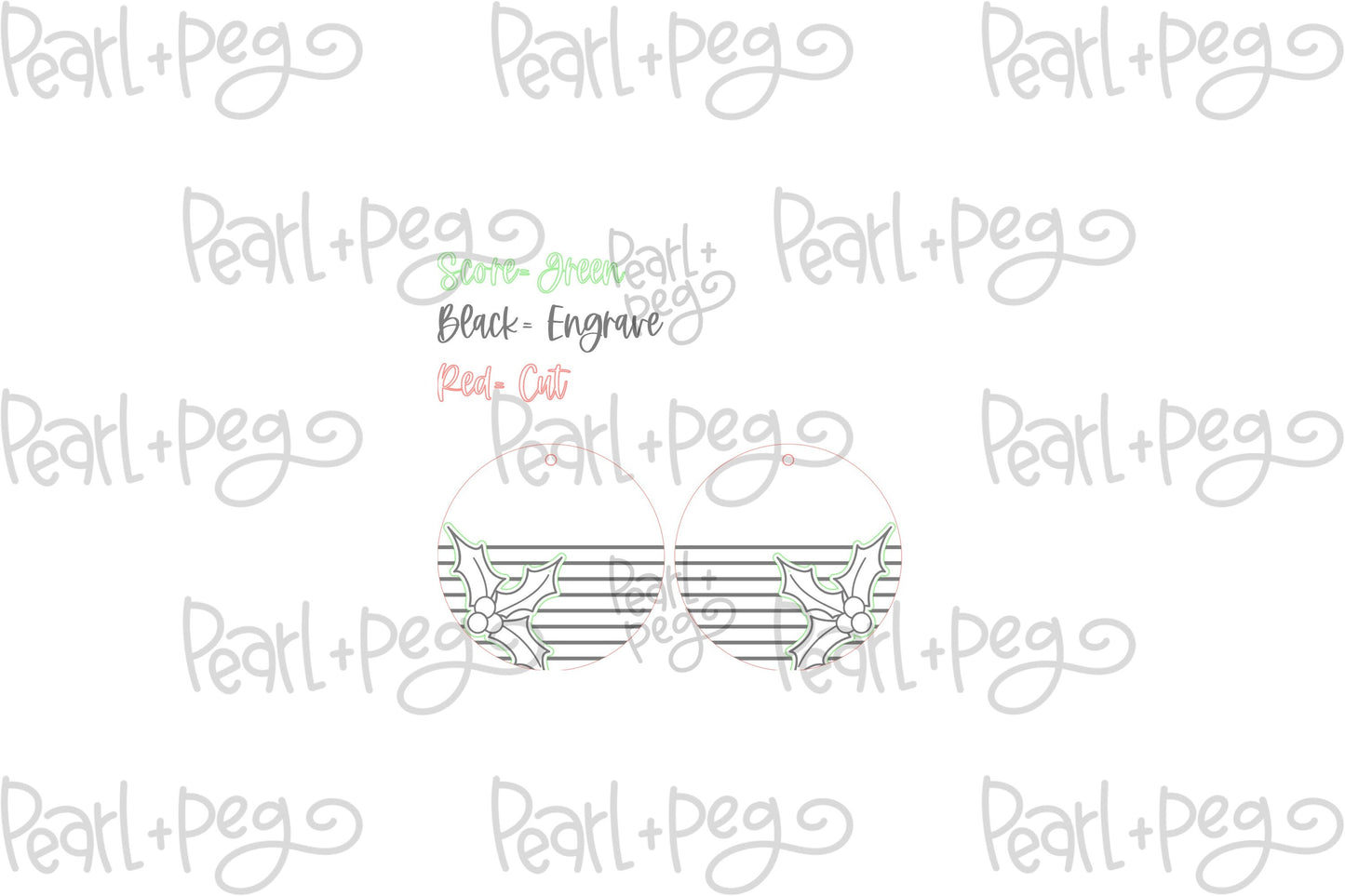 Holly Berry Stripes Laser Engraved Earrings Digital Download