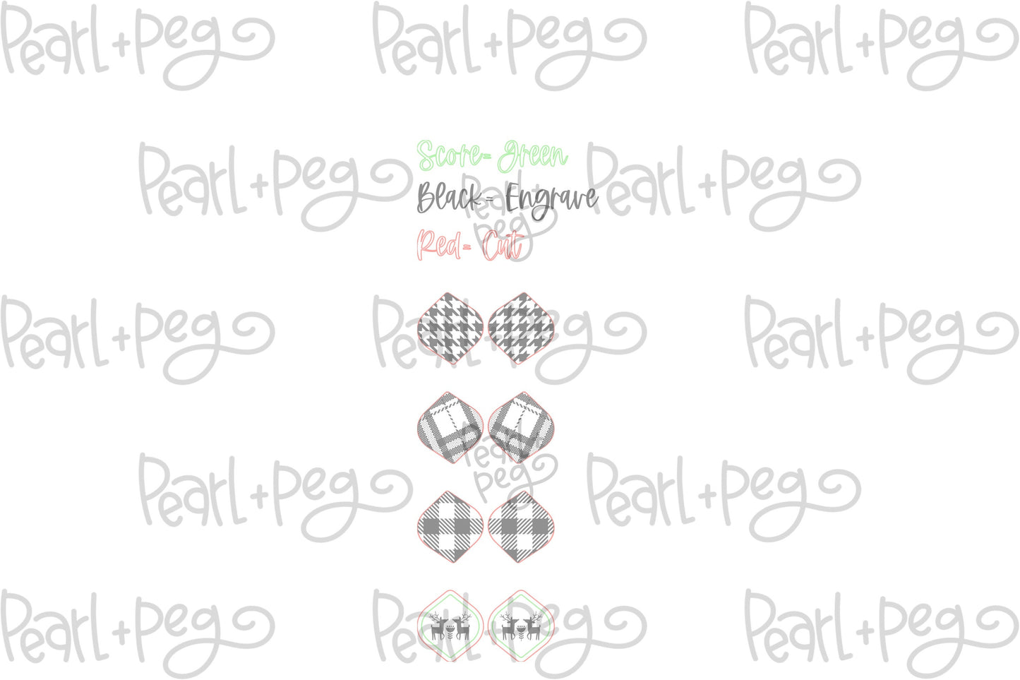 Plaid Variation Studs Laser Engraved Earrings Digital Download