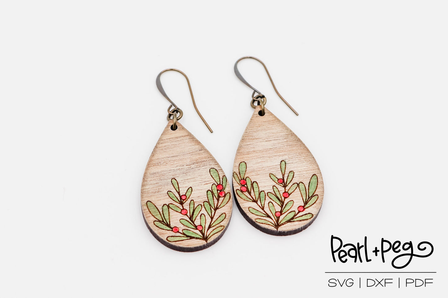 Teardrop Holly Berry Laser Engraved Earrings Digital Download