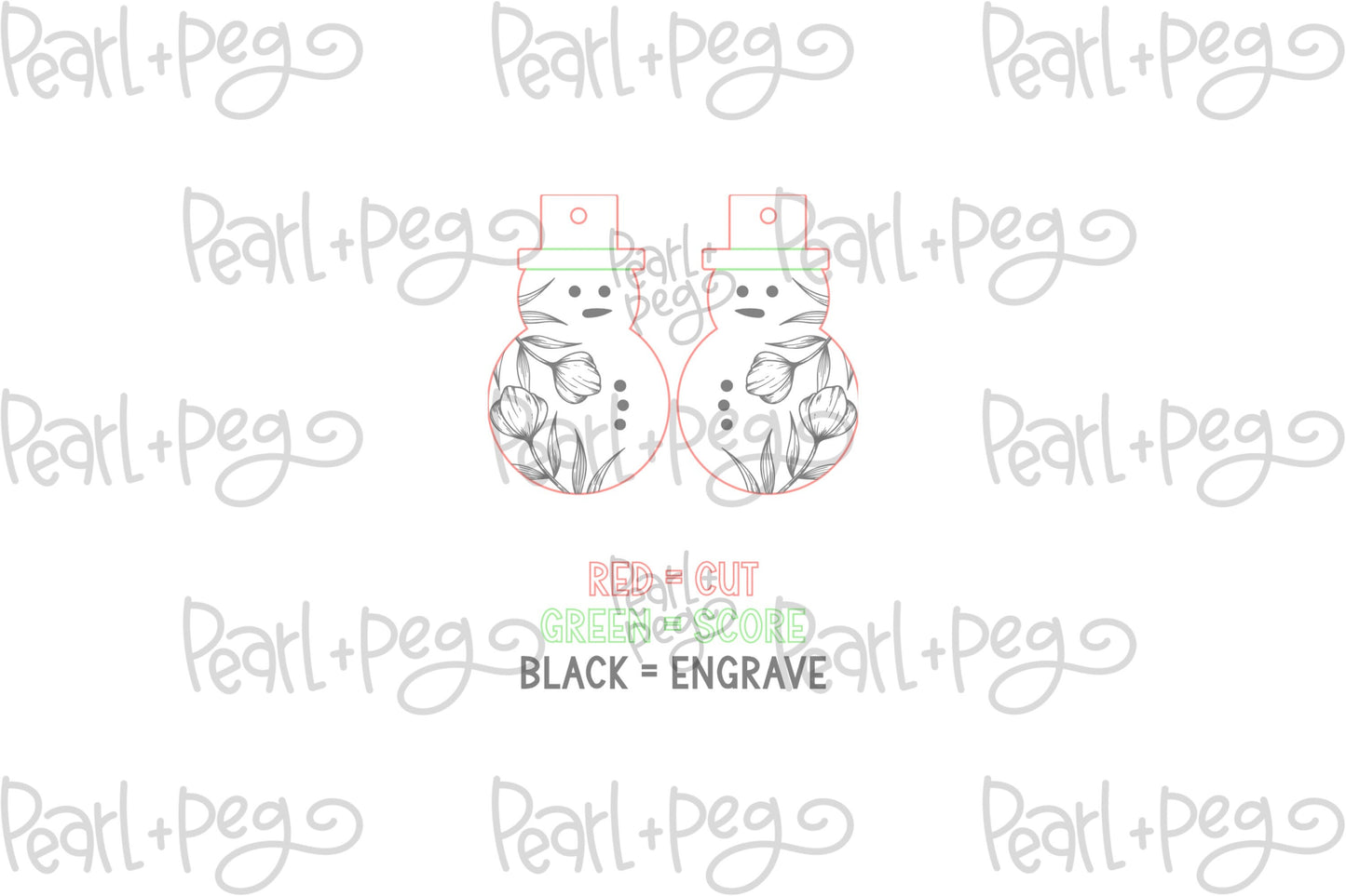 Floral Snowman Laser Engraved Earrings Digital Download