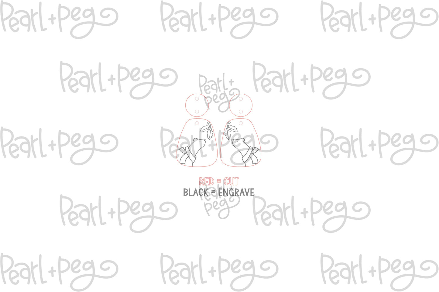 Bear and Mistletoe Laser Engraved Earrings Digital Download