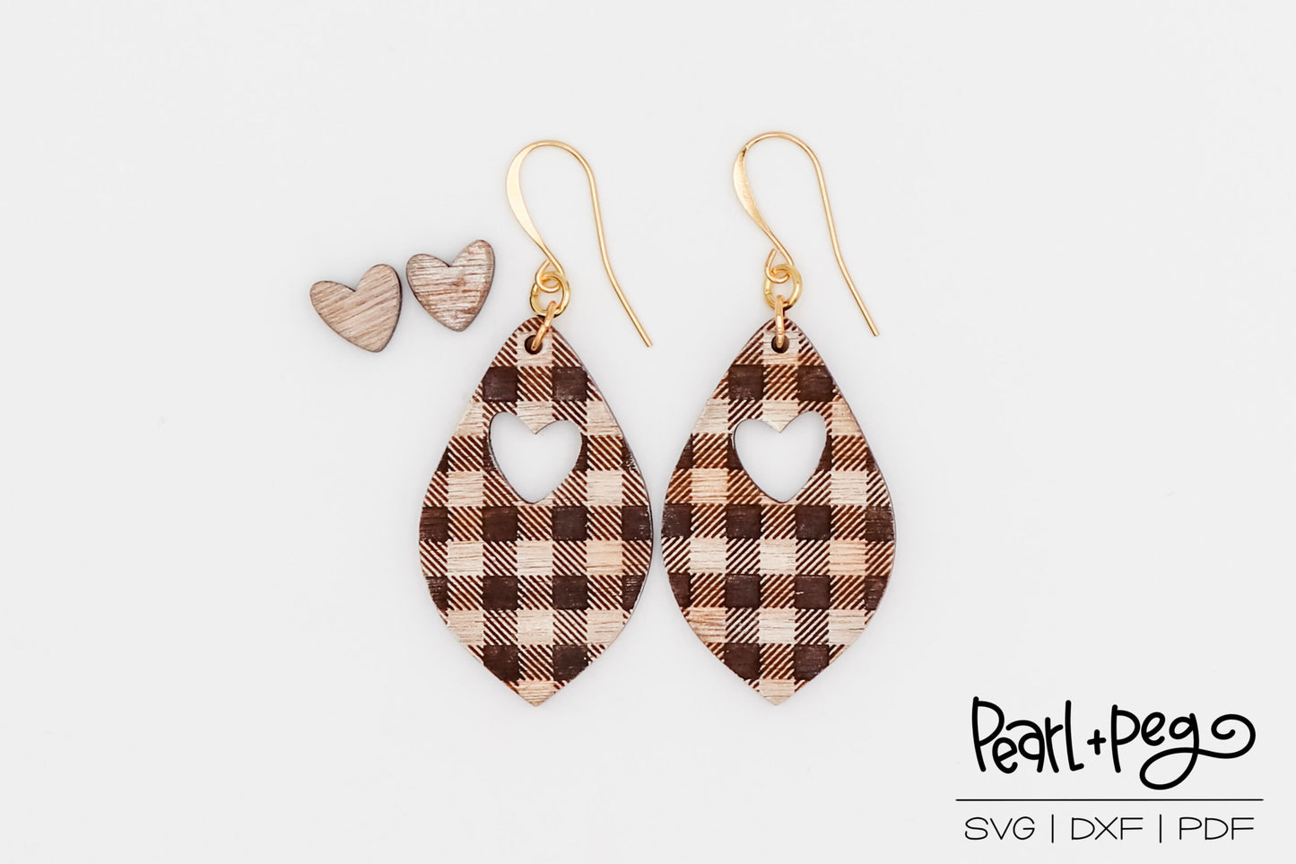 Plaid Heart Hoop Drop Laser Engraved Earrings Digital Download