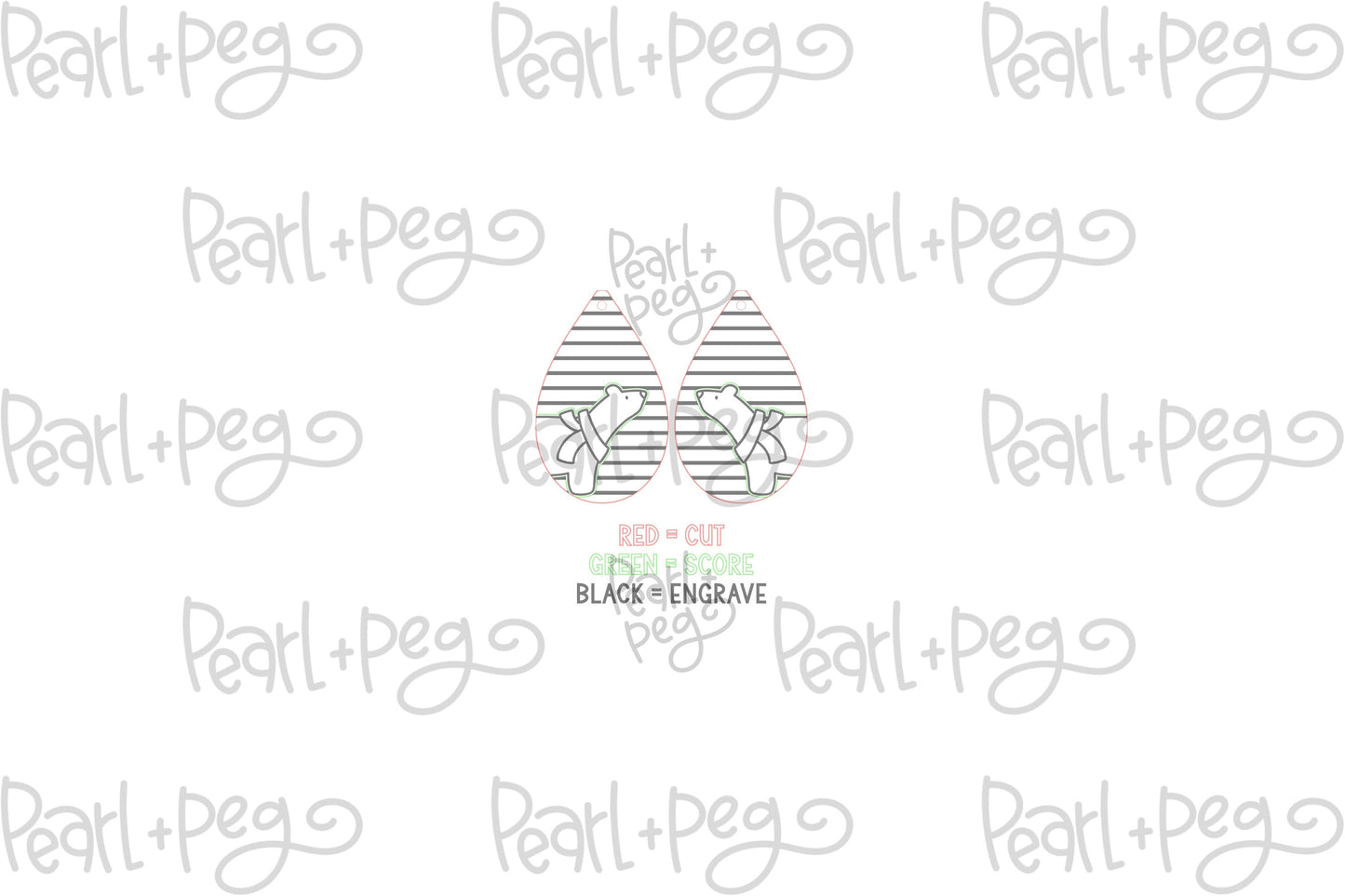 Polar Bear Stripes Laser Engraved Earrings Digital Download