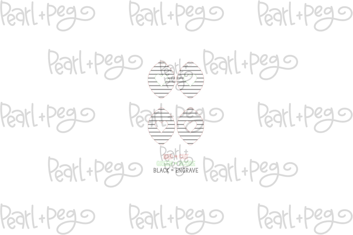 Dainty Heart and Stripes Laser Engraved Earrings Digital Download