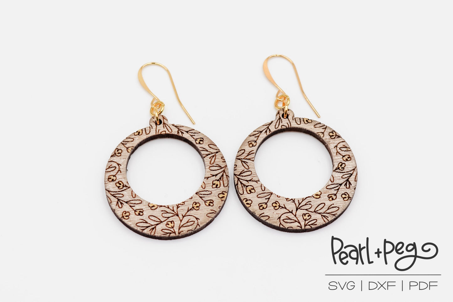 Dainty Floral Large Hoop Laser Engraved Earrings Digital Download