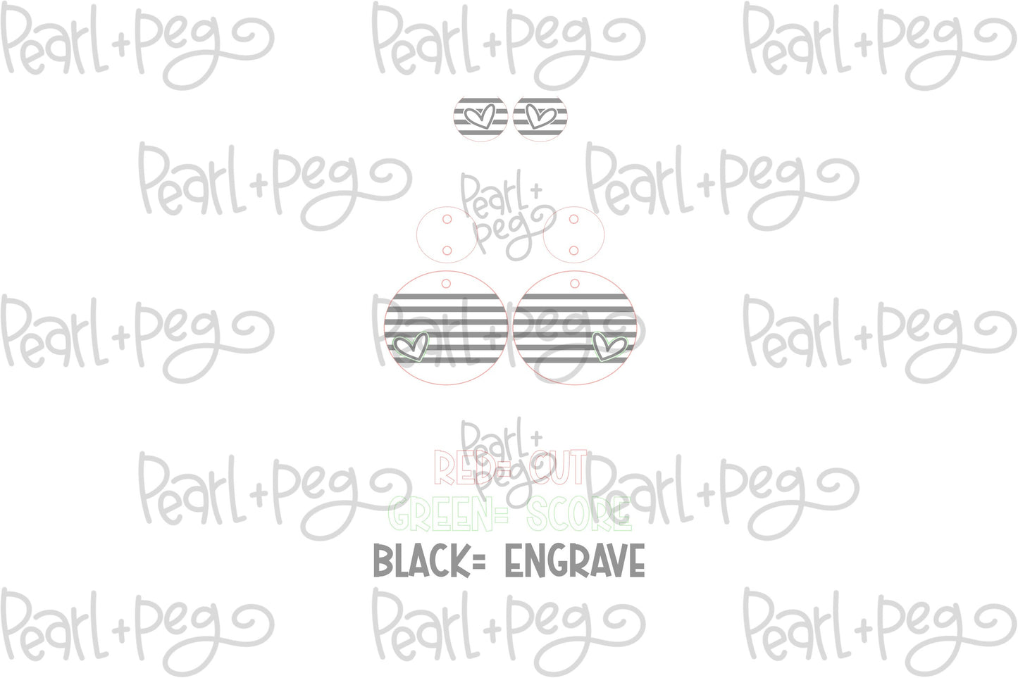 Striped Heart Circle with Stud Laser Engraved Earrings Digital Download