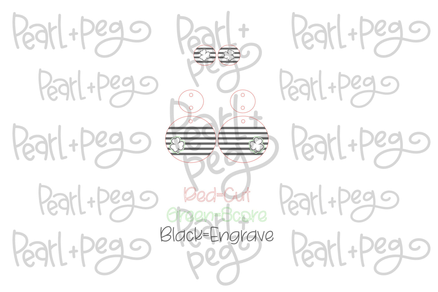 Striped Clover 2 Part Stud Laser Engraved Earrings Digital Download