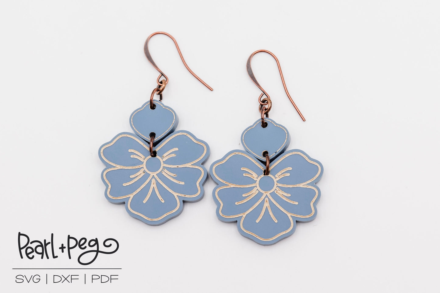 Floral Inset 2 Part Blossom Laser Engraved Earrings Digital Download