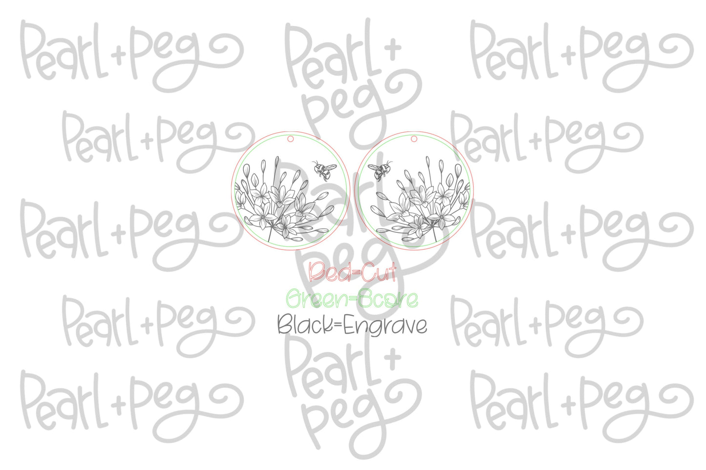 Round Floral Spray Bee Laser Engraved Earrings Digital Download