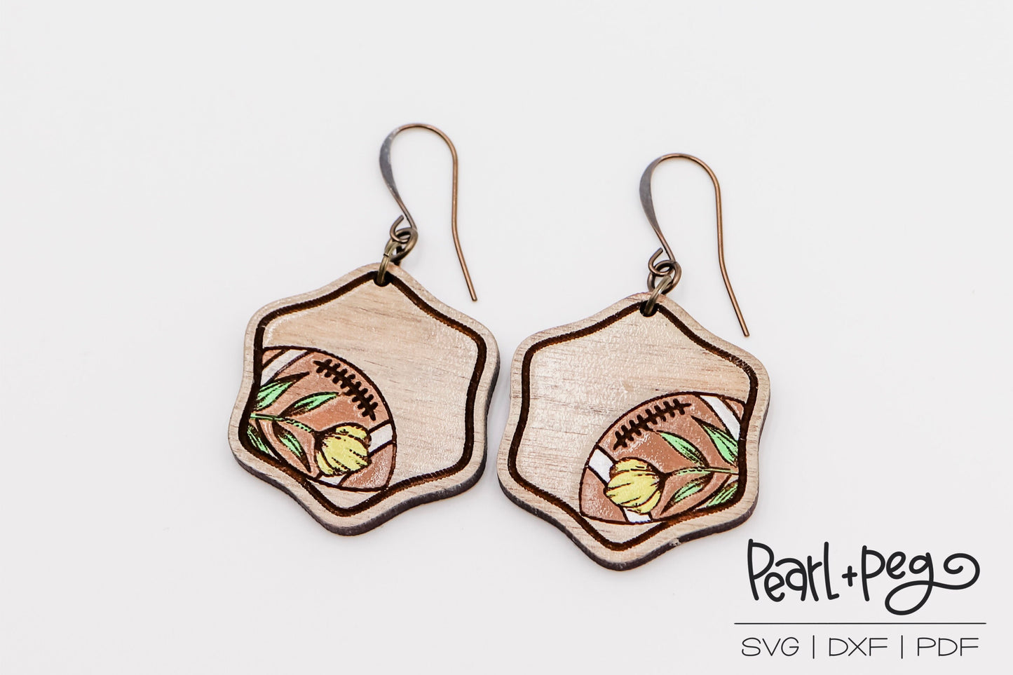 Floral Football Laser Engraved Earrings Digital Download