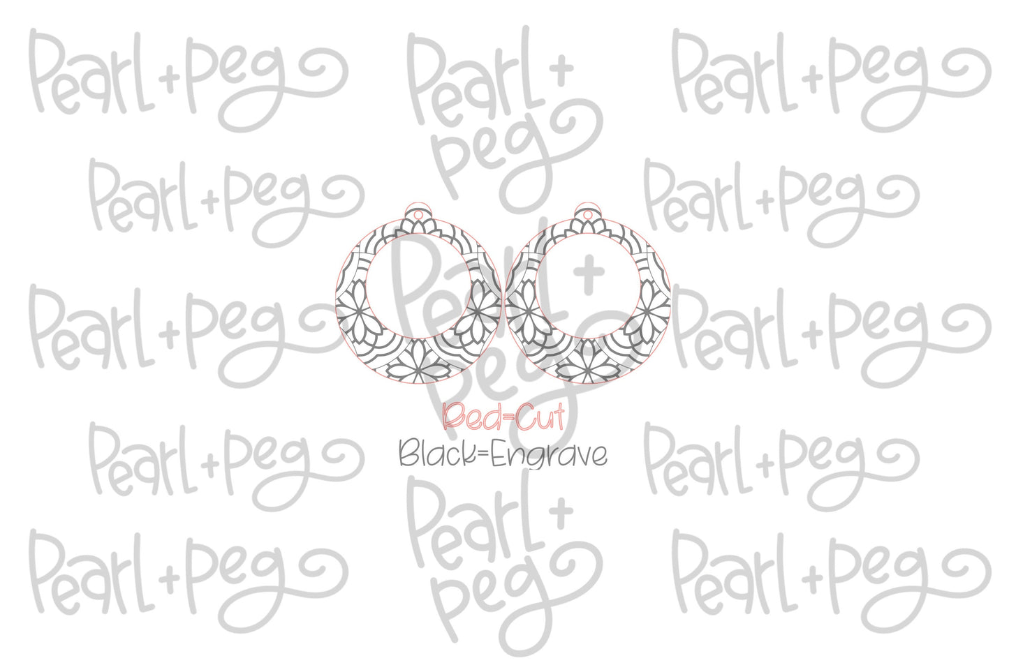 Flower Patterned Hoop Round Laser Engraved Earrings Digital Download