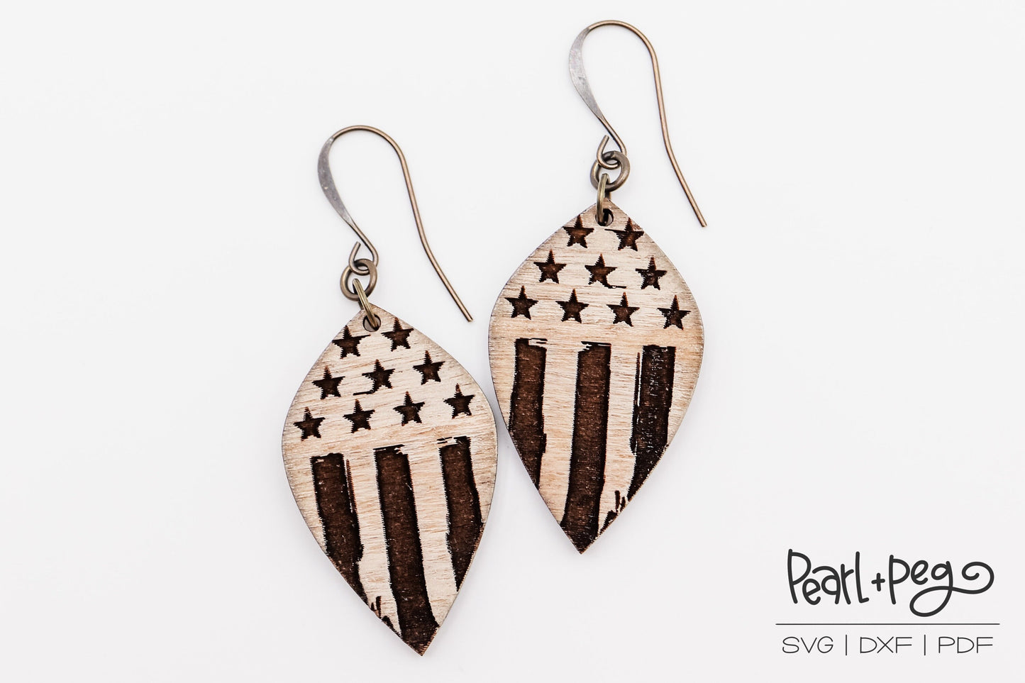 Grunge Vertical Flag Drop Laser Engraved Earrings Digital Download