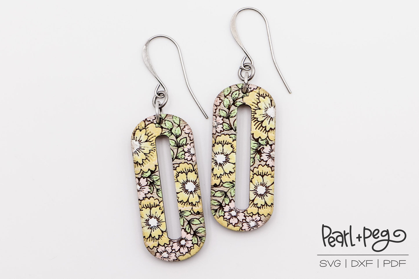 Floral Oval Hoop Laser Engraved Earrings Digital Download