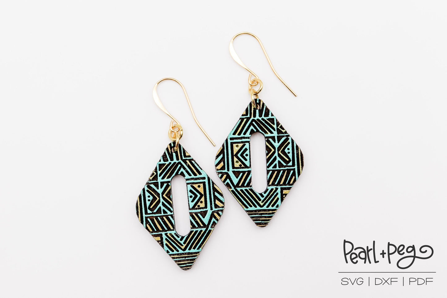 Rounded Diamond Aztec Hoop Laser Engraved Earrings Digital Download