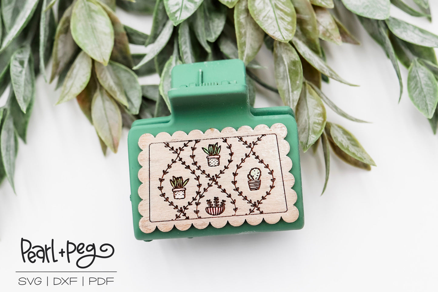 Scalloped Vine Plants Laser Engraved Hair Clip File