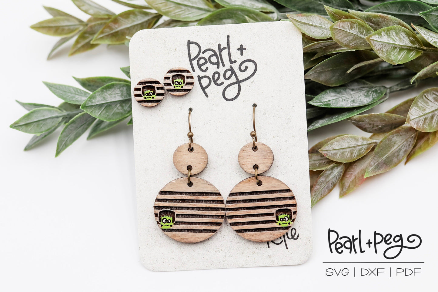 Striped Frankenstein With Studs Laser Engraved Earrings Digital Download