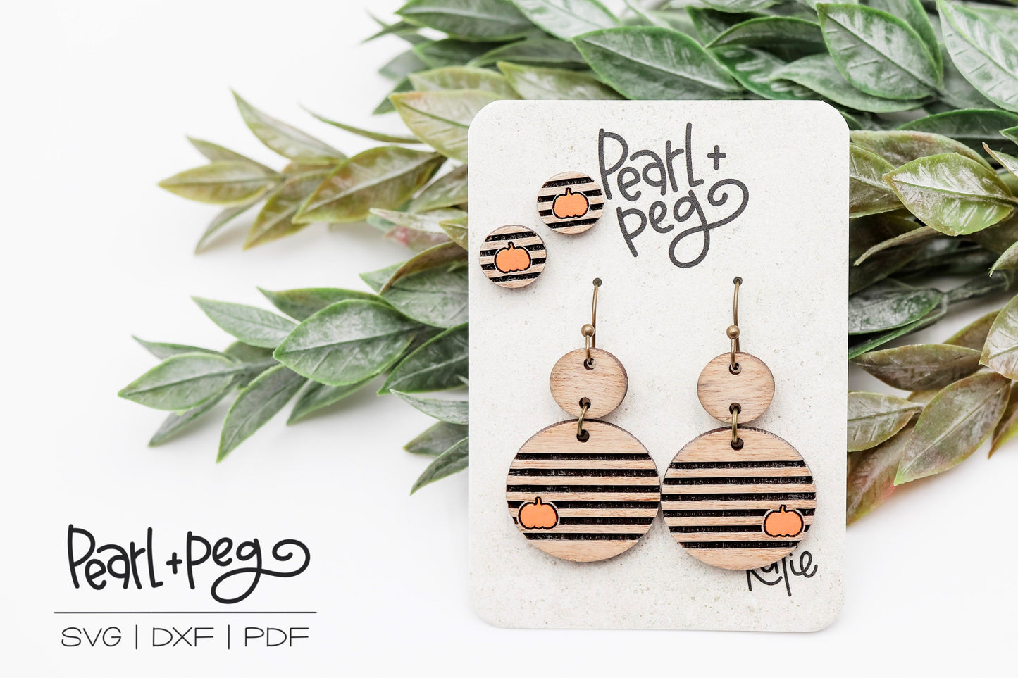 Striped Pumpkin With Studs Laser Engraved Earrings Digital Download