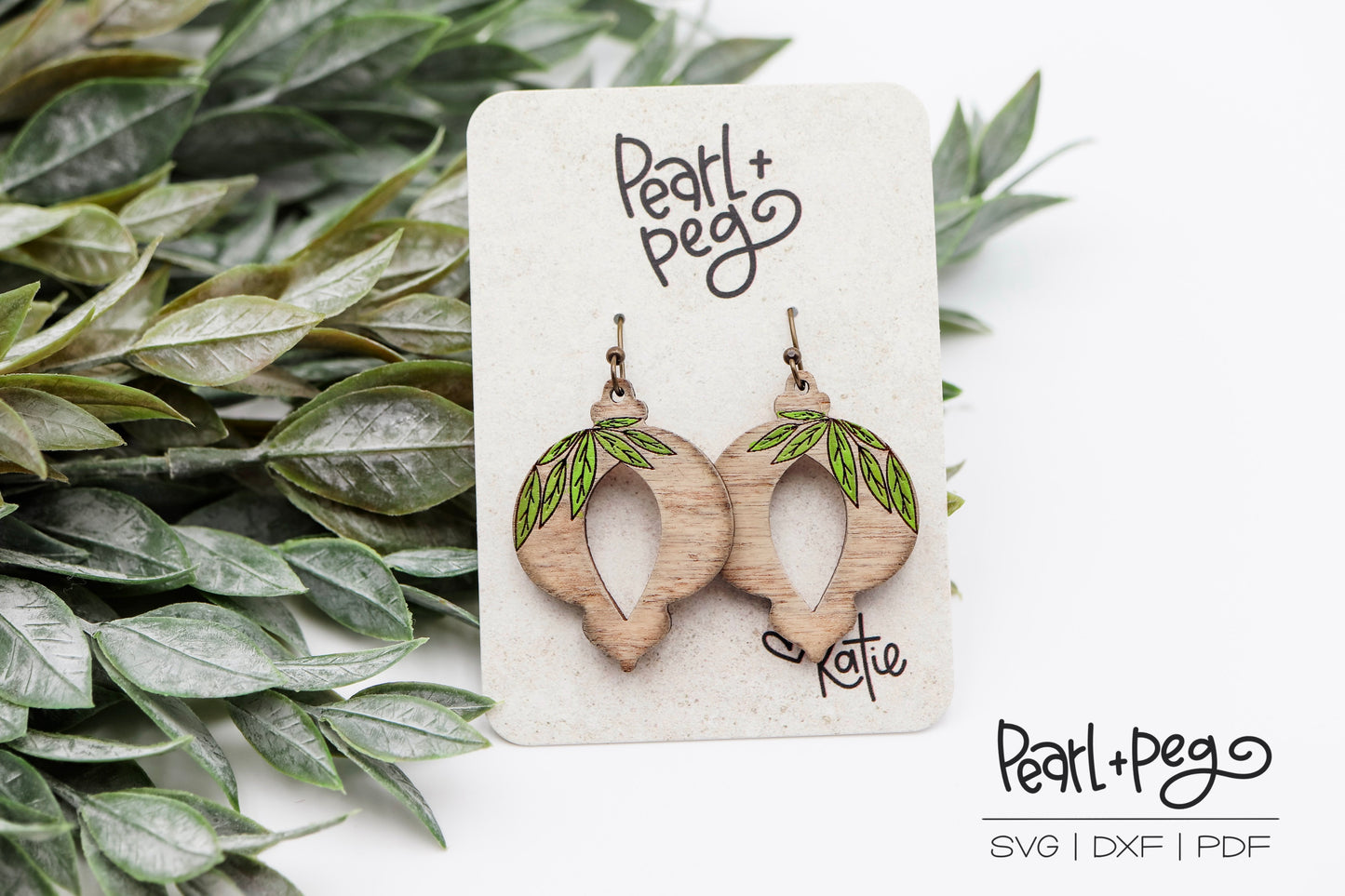 Ornament Leaf Swag Laser Engraved Earrings Digital Download