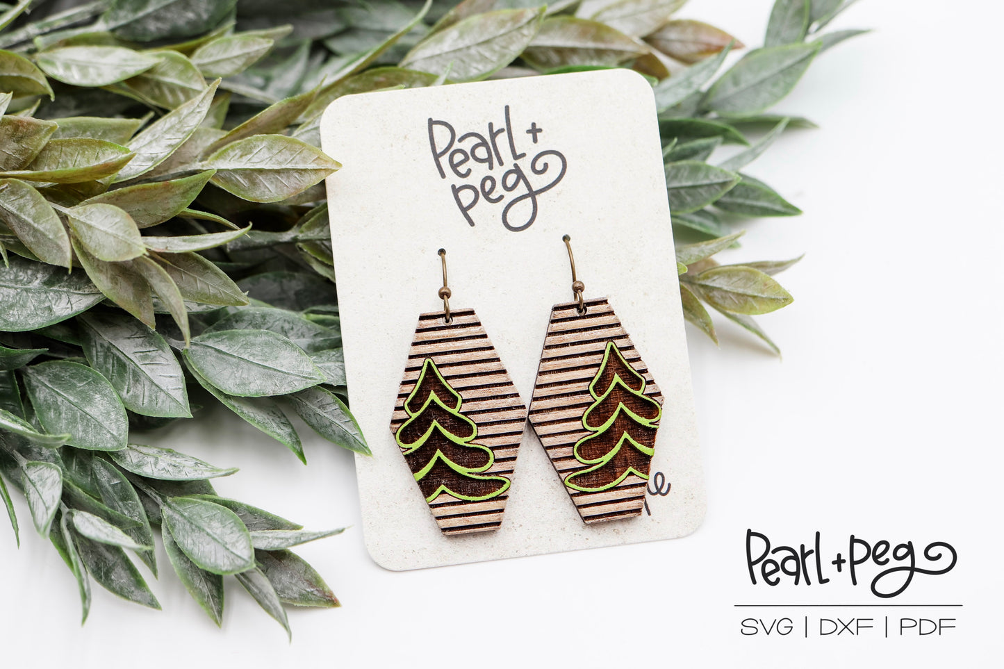 Winter Tree Stripe and Plain Hex Laser Engraved Earrings Digital Download