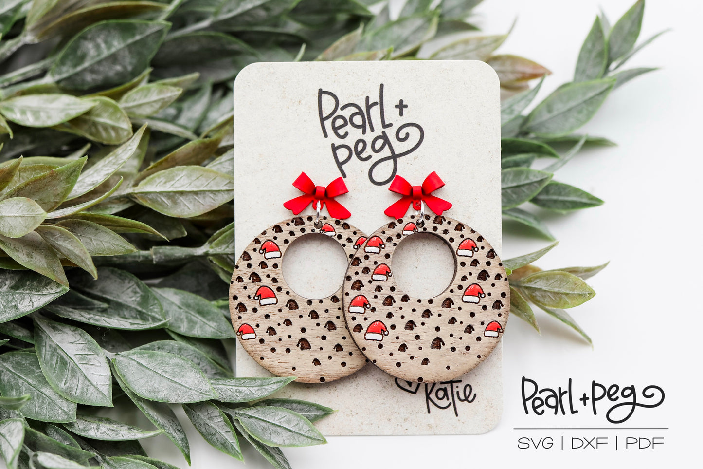 Floating Santa Hat Laser Engraved Earrings Digital Download