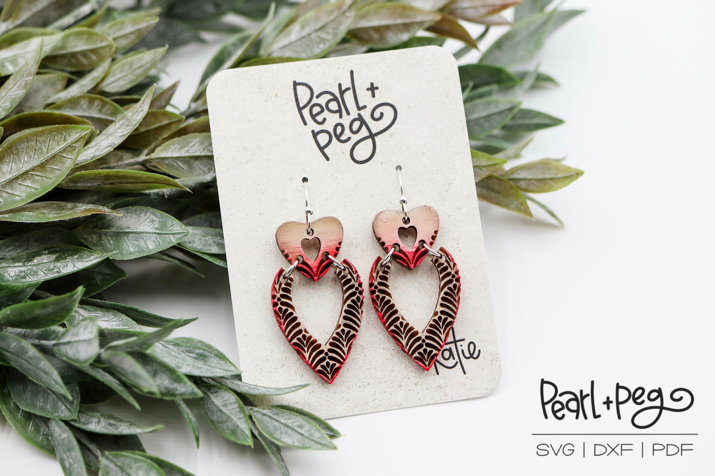 Valentine Heart V 2 Part Laser Engraved Earrings Digital Download