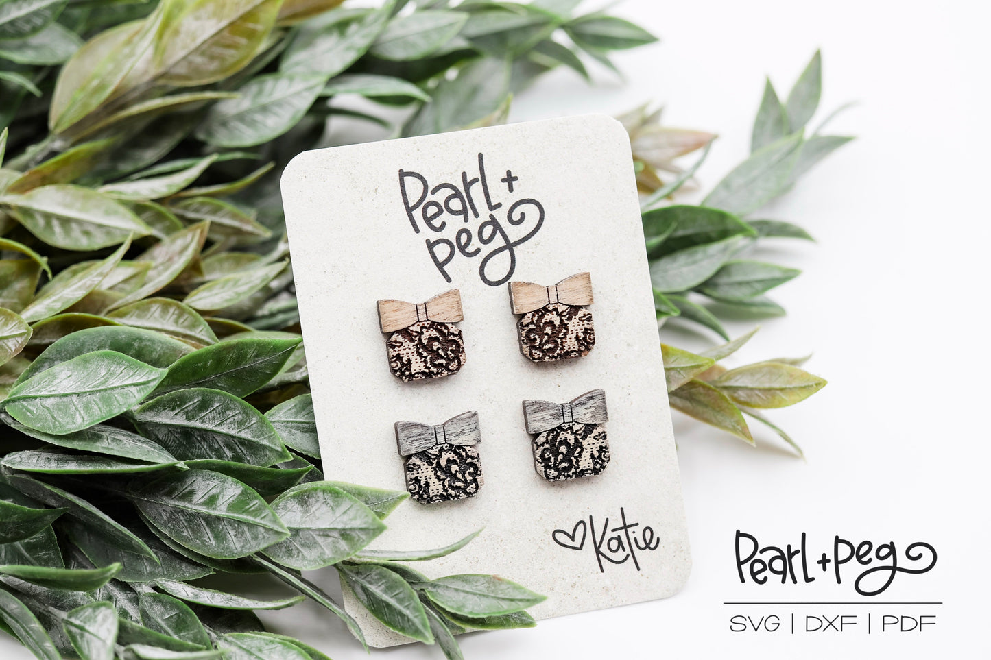 Dainty Bow With Lace and Stud Option Laser Engraved Earrings Digital Download