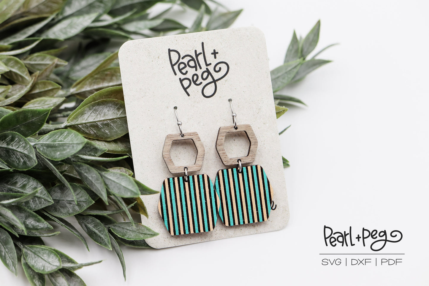 Hexagon Hoop Striped Bottom Laser Engraved Earrings Digital Download