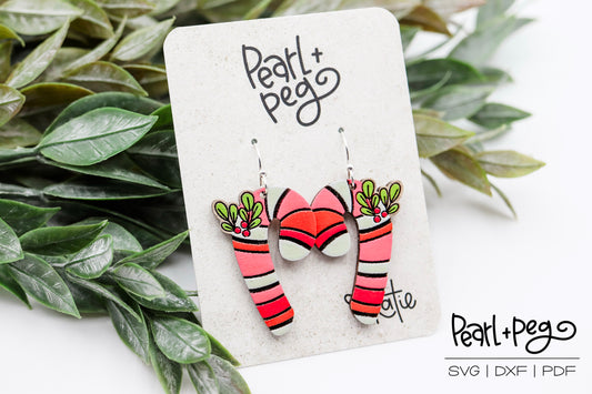 Candy Cane with Holly Laser Earring Digital Download File-Oct2024