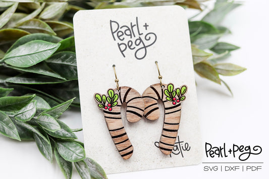 Candy Cane with Holly Laser Earring Digital Download File-Oct2024