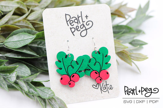 Holly and Berries Cutout Laser Earring Digital Download File-Oct2024