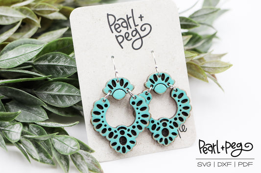 Turquoise Bloom 2 Part Laser Earring Digital Download File-July2024