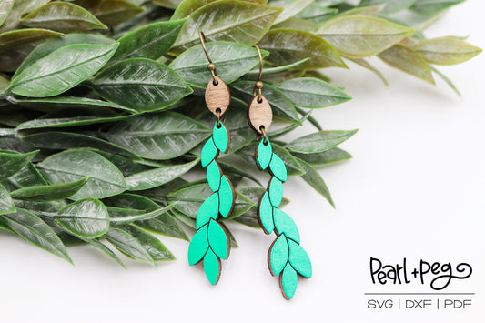 2 Part Long Leaf Scored Dangle Laser Earring Digital Download-Dec2024