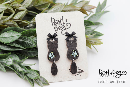 Floral Kitty with Tail Laser Earring Digital Download File-Sept2024