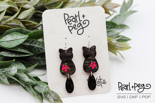 Floral Kitty with Tail Laser Earring Digital Download File-Sept2024